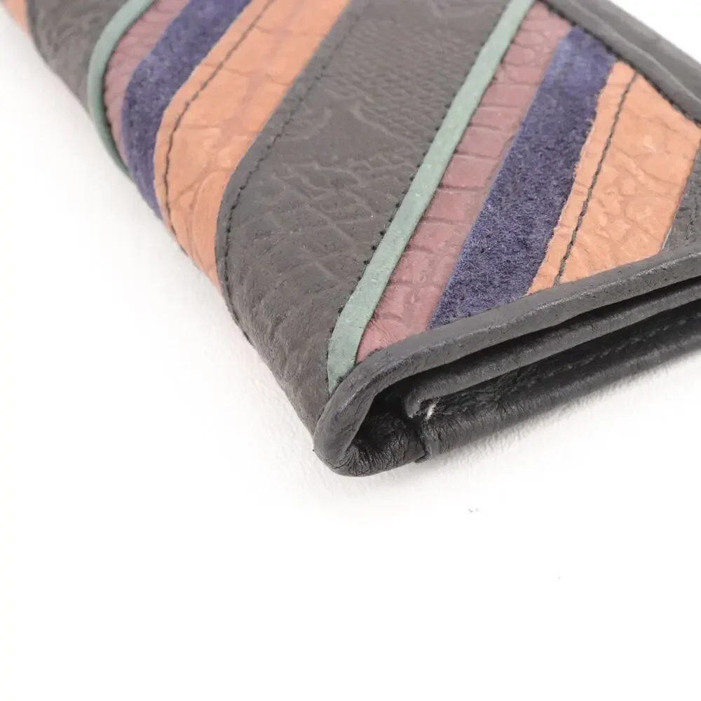 Michael Stevens Leather Wallet Women Trifold Multicolor Striped Clutch ID Cards